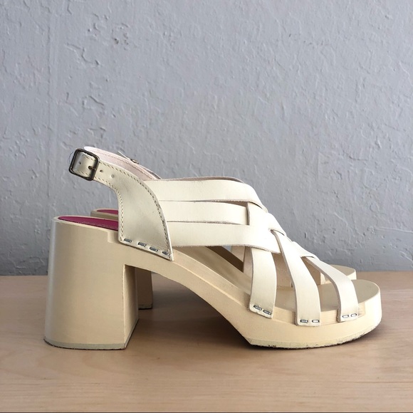 Swedish Hasbeens Vivi Caged Crisscross Leather Block Heel Clogs - Picture 3 of 15